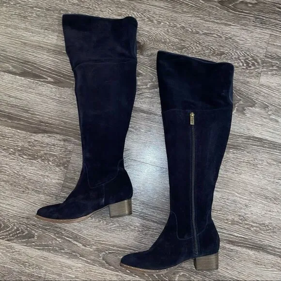 Ted &amp; Muffy navy suede over the knee pointed toe boots