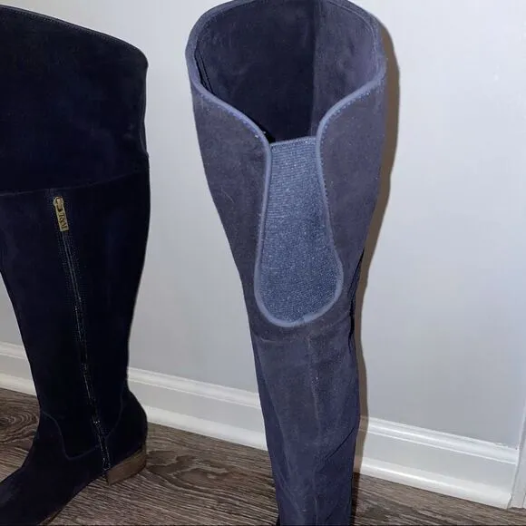 Ted &amp; Muffy navy suede over the knee pointed toe boots