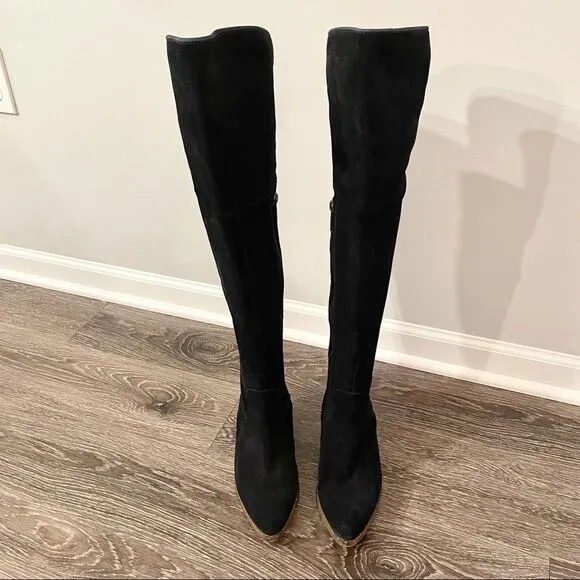 Ted &amp; Muffy navy suede over the knee pointed toe boots