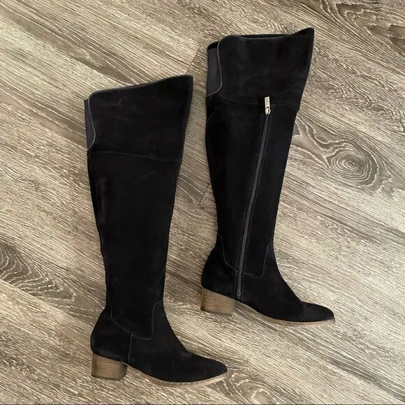 Ted &amp; Muffy navy suede over the knee pointed toe boots