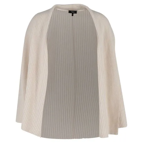 Theory Ribbed-Knit Open Cardigan in Cream wool