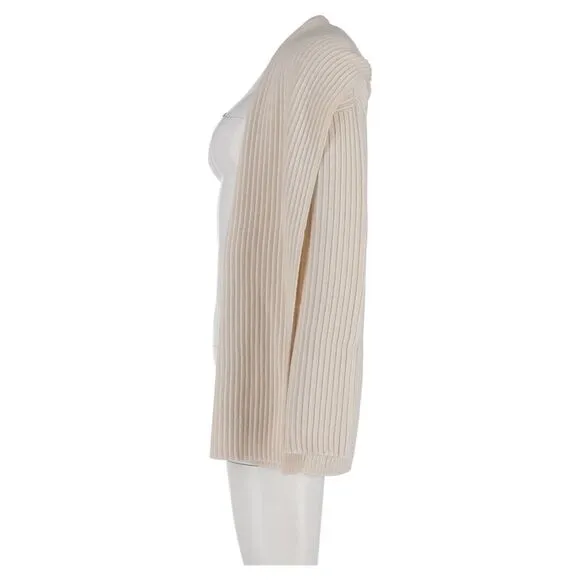 Theory Ribbed-Knit Open Cardigan in Cream wool