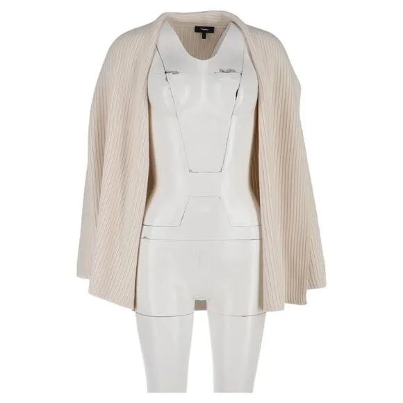 Theory Ribbed-Knit Open Cardigan in Cream wool