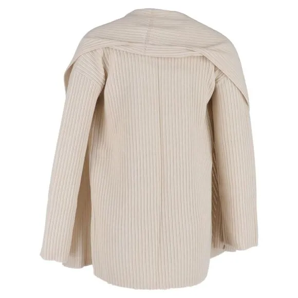 Theory Ribbed-Knit Open Cardigan in Cream wool