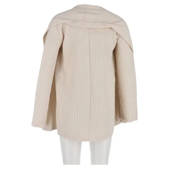 Theory Ribbed-Knit Open Cardigan in Cream wool