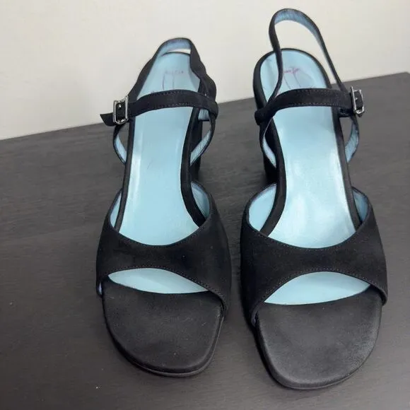 THIERRY RABOTIN Black Suede‎ Leather Slingback Wedge Sandals  Size 38/ 8