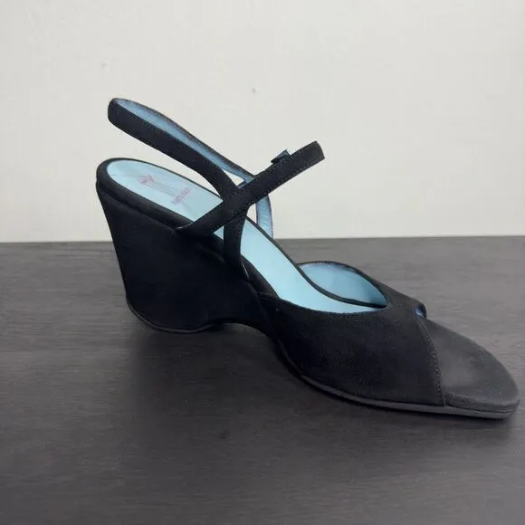 THIERRY RABOTIN Black Suede‎ Leather Slingback Wedge Sandals  Size 38/ 8