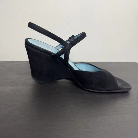 THIERRY RABOTIN Black Suede‎ Leather Slingback Wedge Sandals  Size 38/ 8