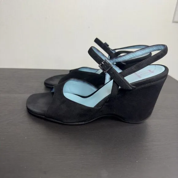 THIERRY RABOTIN Black Suede‎ Leather Slingback Wedge Sandals  Size 38/ 8