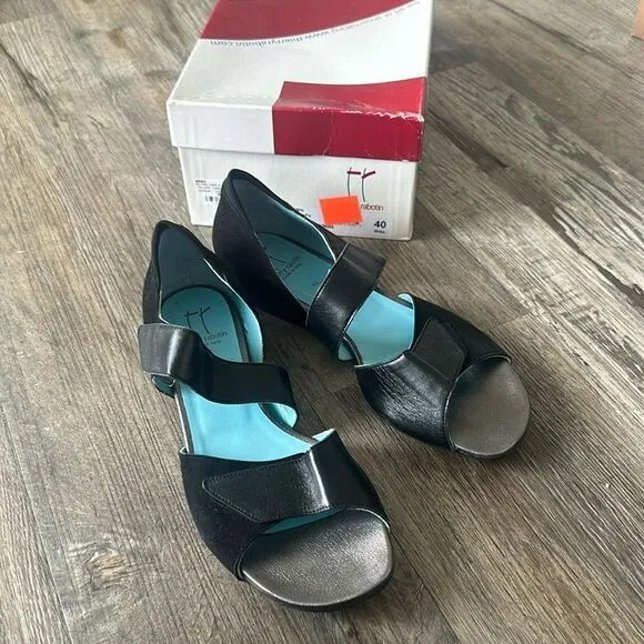 Thierry Rabotin Women's Black Straps Velcro Stylish Sandals Size 40 New with Box