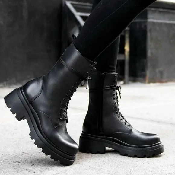 Thursday Boot Company Black Combat Boots with Chunky Sole