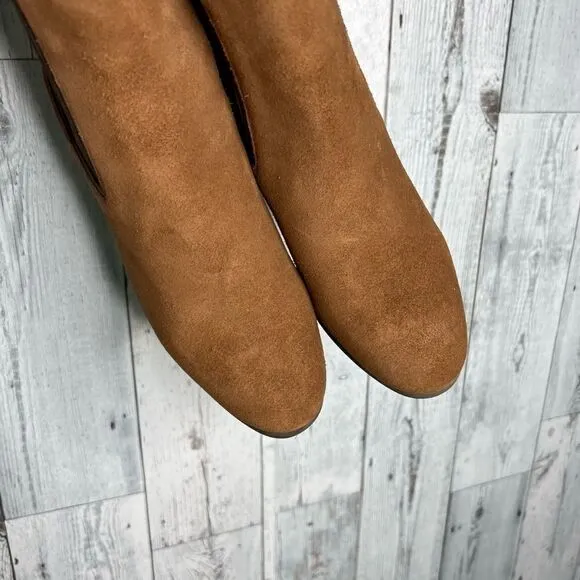 Thursday Boots camel suede chunky heel tall ankle Chelsea booties NWOT size 8