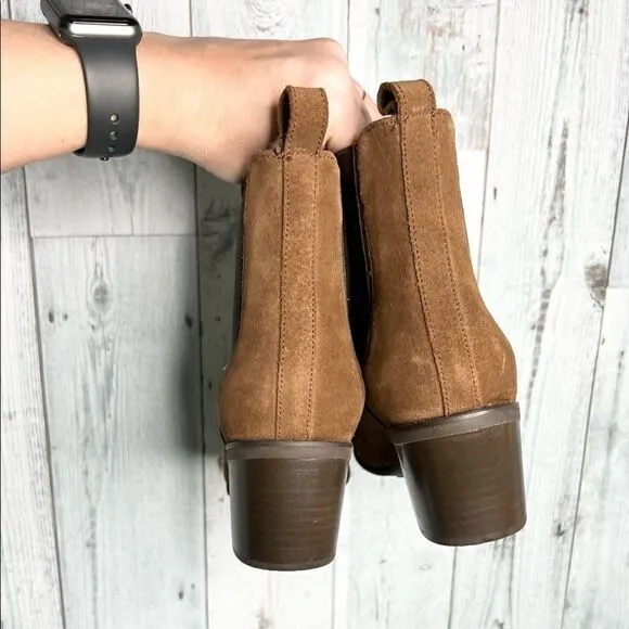 Thursday Boots camel suede chunky heel tall ankle Chelsea booties NWOT size 8