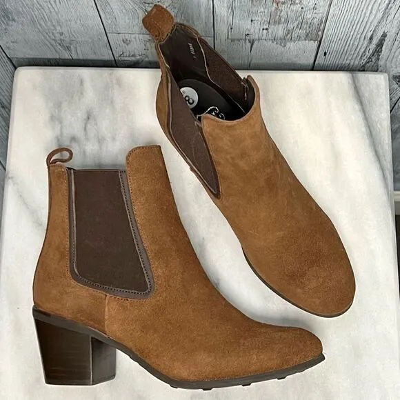 Thursday Boots camel suede chunky heel tall ankle Chelsea booties NWOT size 8