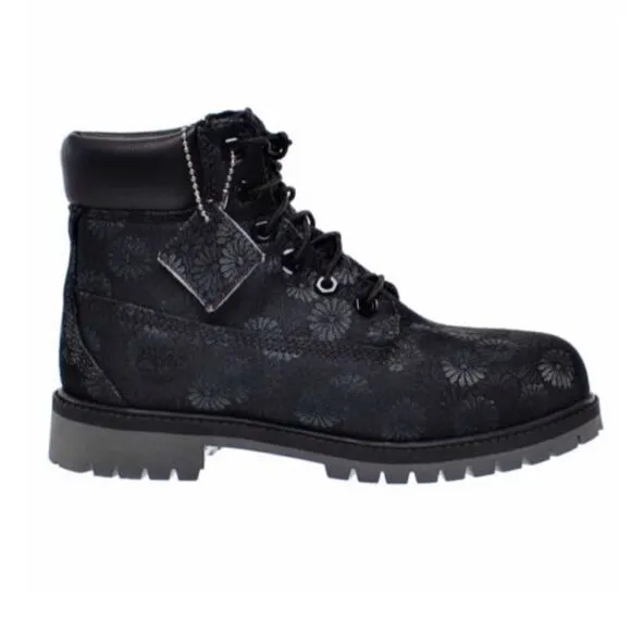 Timberland 6in Black Classic Floral Boots Size 12.5 Little Kids EUC