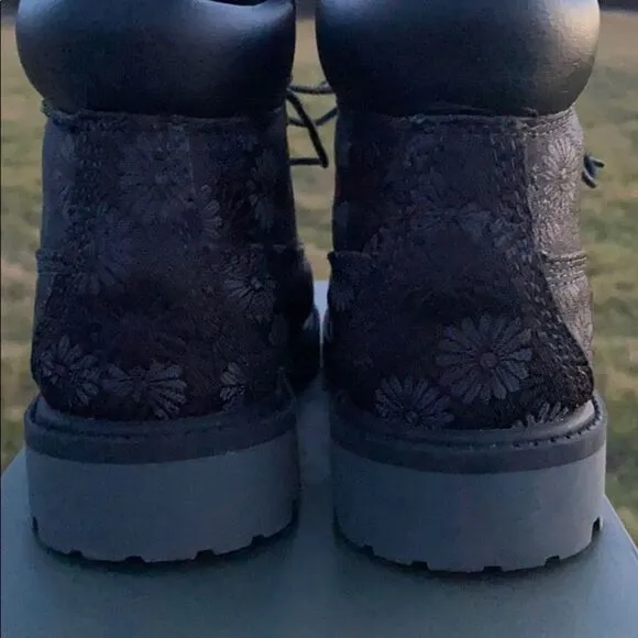 Timberland 6in Black Classic Floral Boots Size 12.5 Little Kids EUC