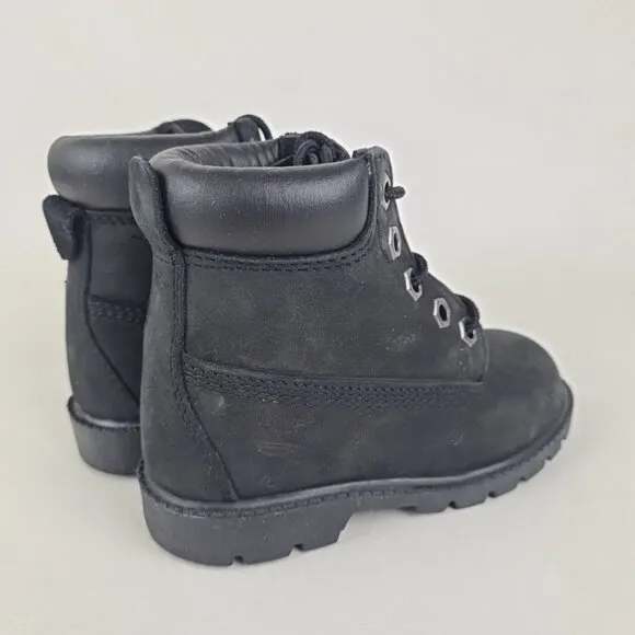 Timberland 6In Classic TODDLER Casual Boots Outdoors Black Leather SZ 8