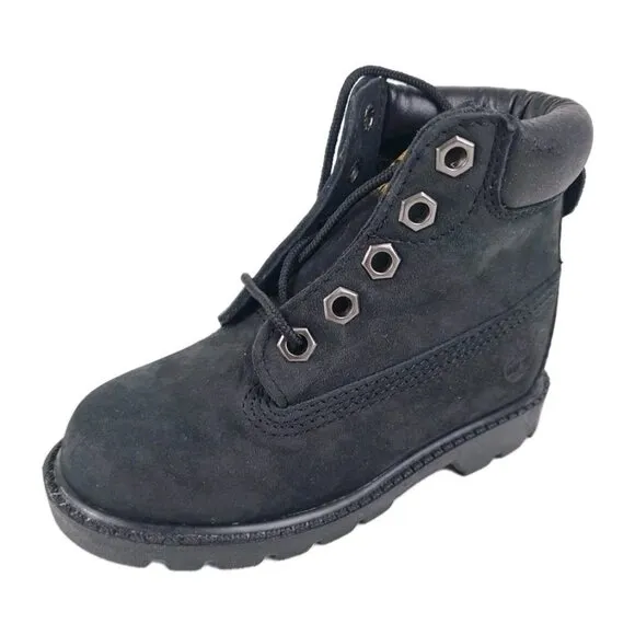 Timberland 6In Classic TODDLER Casual Boots Outdoors Black Leather SZ 8