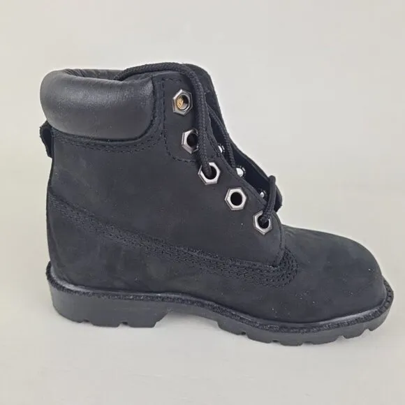 Timberland 6In Classic TODDLER Casual Boots Outdoors Black Leather SZ 8