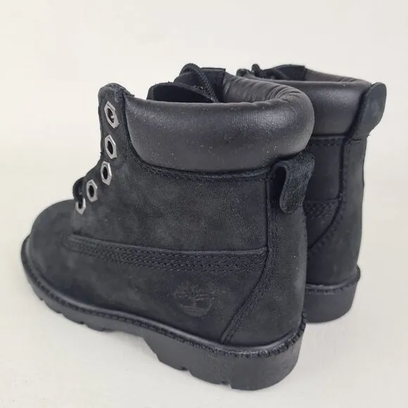 Timberland 6In Classic TODDLER Casual Boots Outdoors Black Leather SZ 8