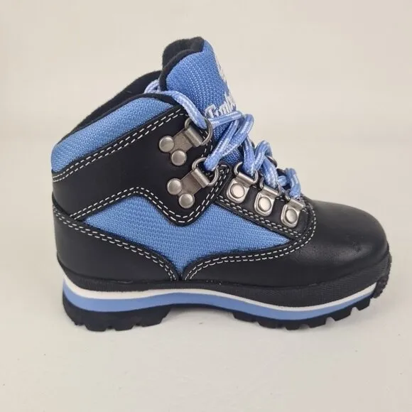 Timberland Euro Hiker Waterproof TODDLER Black Blue Leather Boots SZ 7