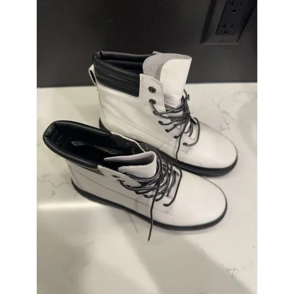 Timberland Ray City White and Black Leather Waterproof Boots Womens US Size 8