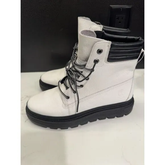 Timberland Ray City White and Black Leather Waterproof Boots Womens US Size 8