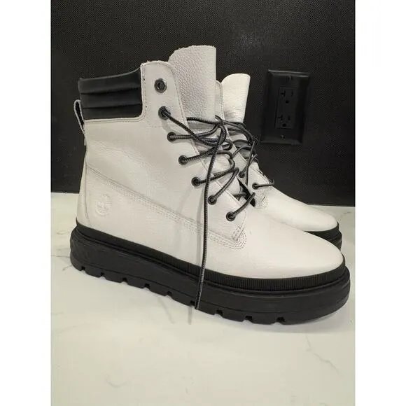 Timberland Ray City White and Black Leather Waterproof Boots Womens US Size 8