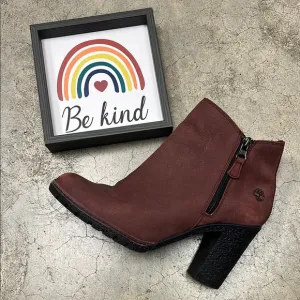 Timberland Red and Black Heeled Boots with Chunky Heel