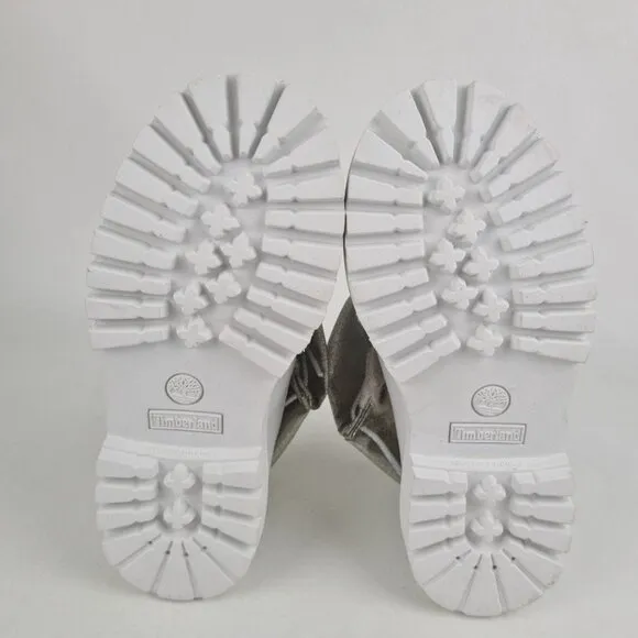 Timberland Roll Top Sweet Little Girls Boots White Silver Leather SZ 12