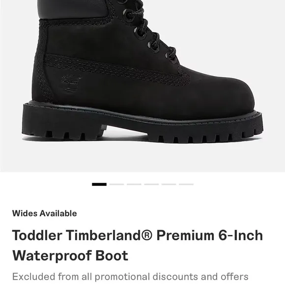 Timberland Toddler Black Waterproof 6”Boots Black Nubuck