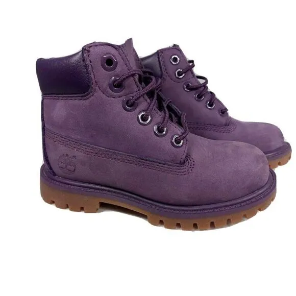 Timberland Youth Premium Waterproof Leather Boots Purple A14VL Boys Size 10