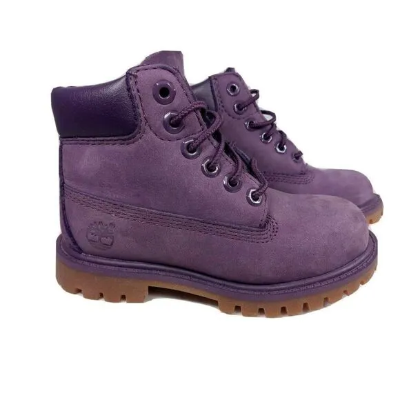 Timberland Youth Premium Waterproof Leather Boots Purple A14VL Boys Size 10
