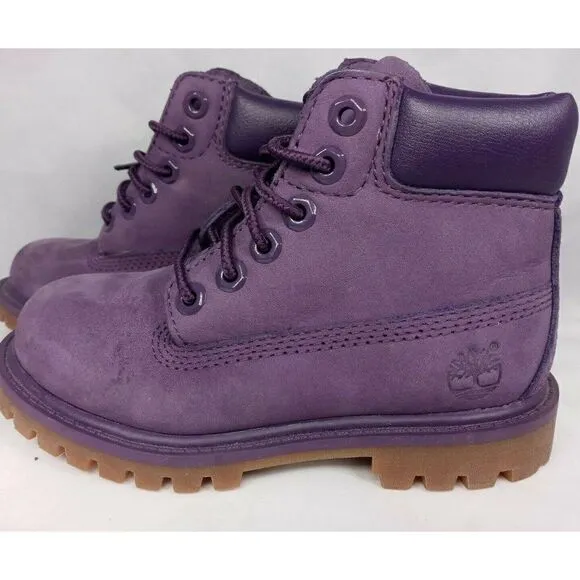 Timberland Youth Premium Waterproof Leather Boots Purple A14VL Boys Size 10