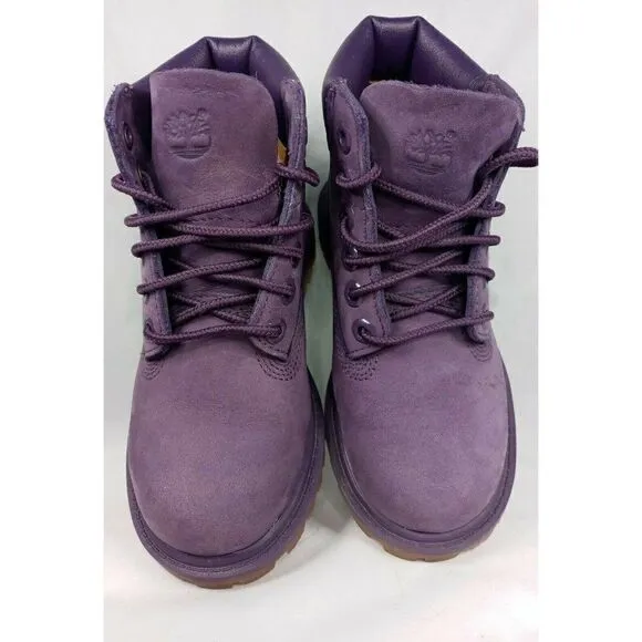 Timberland Youth Premium Waterproof Leather Boots Purple A14VL Boys Size 10