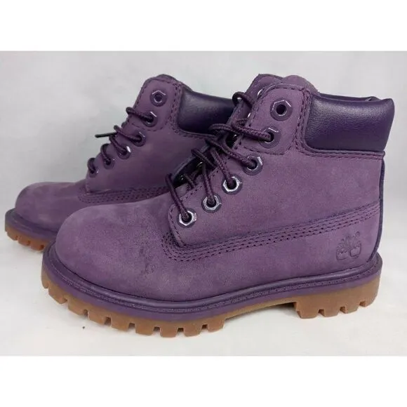 Timberland Youth Premium Waterproof Leather Boots Purple A14VL Boys Size 10