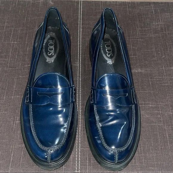 TODS‎ Black n Blue Penny Loafers