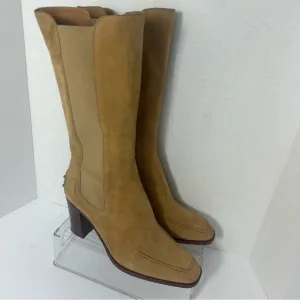 TODS England Women’s Suede Leather Boots Pull On 3” Heel Brown Tan Classic
