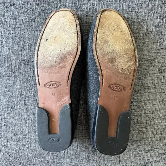 Tod’s Loafers Gray Wool Mens Size 38