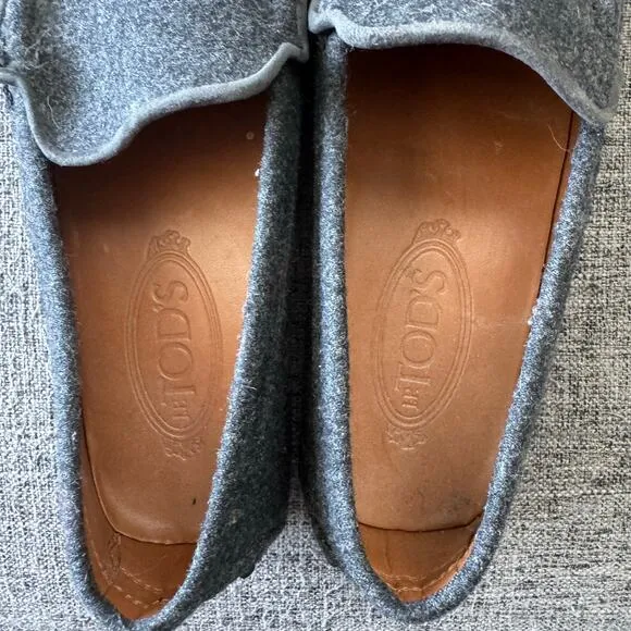 Tod’s Loafers Gray Wool Mens Size 38