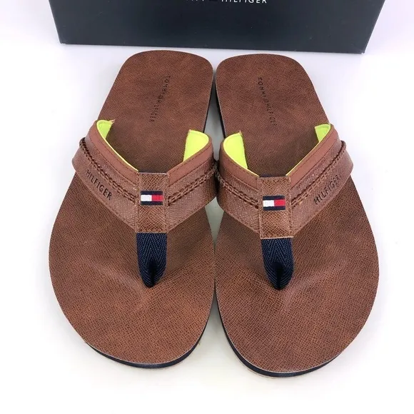 Tommy Hilfiger Dembo Mens Flip Flop Sandals Size 13 Brown Stylish &amp; Comfortable