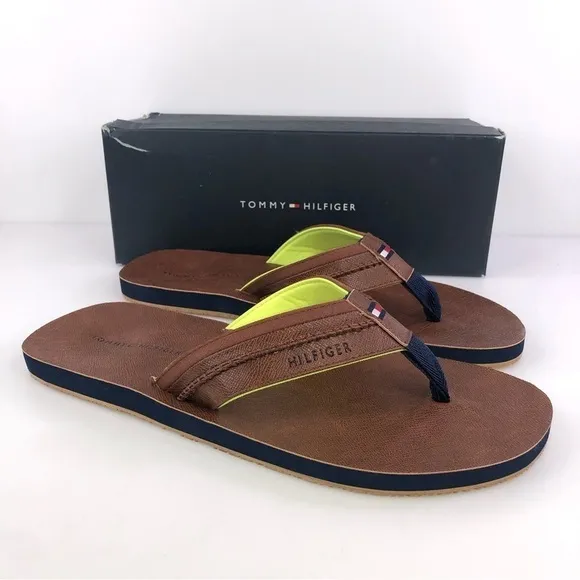 Tommy Hilfiger Dembo Mens Flip Flop Sandals Size 13 Brown Stylish &amp; Comfortable