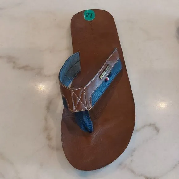 Tommy‎ Hilfiger Drake-T Men's Flip Flops Flat Sandals Cognac Faux Leather Sz 12