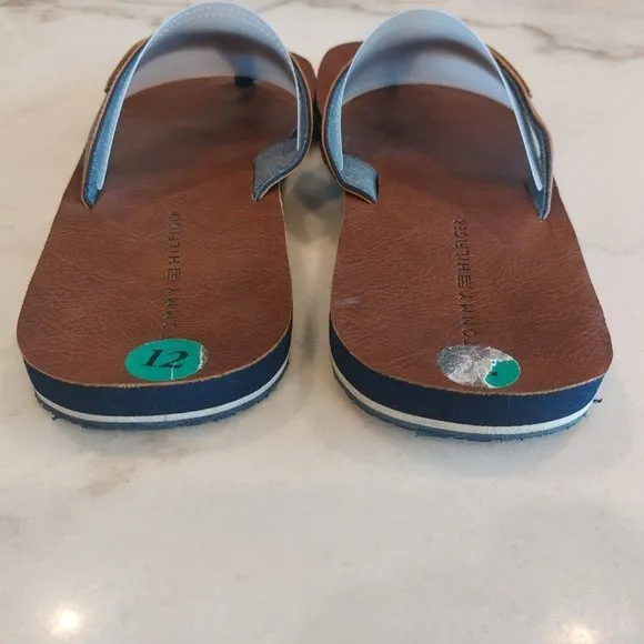Tommy‎ Hilfiger Drake-T Men's Flip Flops Flat Sandals Cognac Faux Leather Sz 12