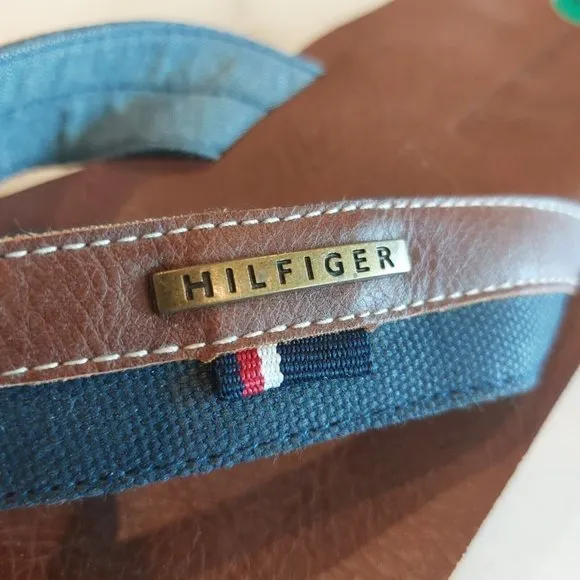 Tommy‎ Hilfiger Drake-T Men's Flip Flops Flat Sandals Cognac Faux Leather Sz 12