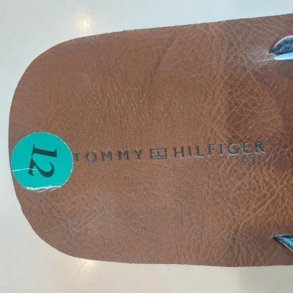 Tommy‎ Hilfiger Drake-T Men's Flip Flops Flat Sandals Cognac Faux Leather Sz 12