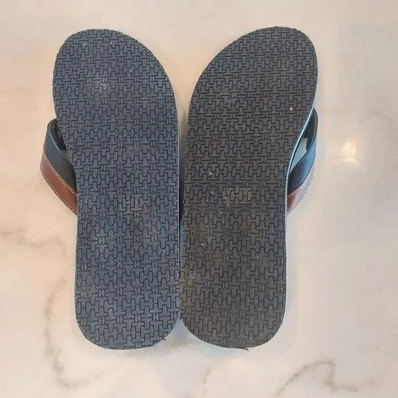 Tommy‎ Hilfiger Drake-T Men's Flip Flops Flat Sandals Cognac Faux Leather Sz 12