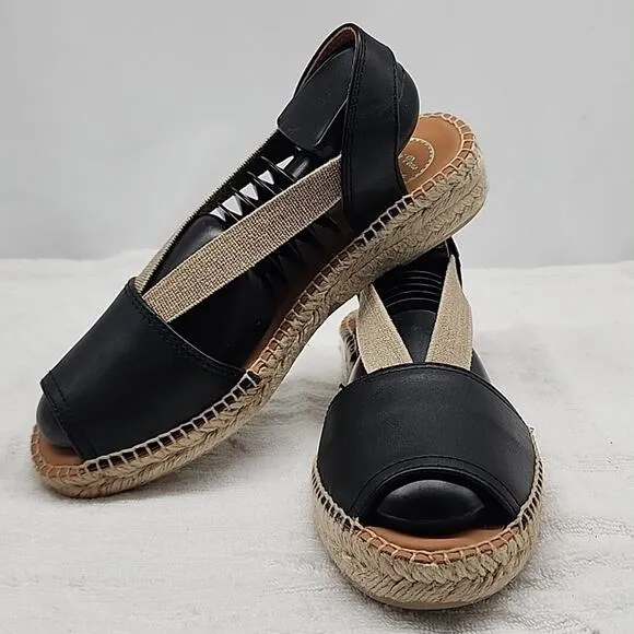 TONI PONS ETNA FLAT LEATHER ELASTIC STRAP ESPADRILLE SANDALS SIZE 9 NWOB