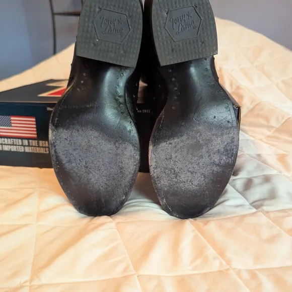 Tony Lama Black and Silver Cowboy Boots with Intricate Design. Ful Quill Ostrich