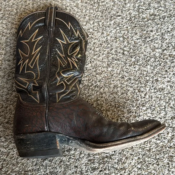 Tony Lama Men’s 9.5 Vintage Cowboy Western Caribou Leather Pointed Toe Boot